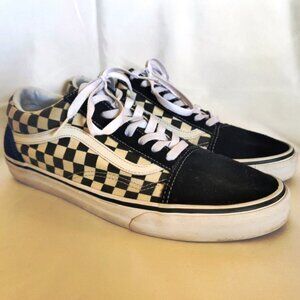Van's Mens Old Skool Checkerboard Canvas/Suede Skate Shoes Black/White, Sz 11.5